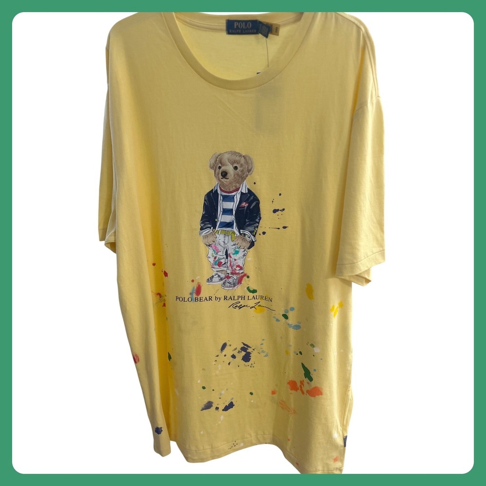 NWT‎ Polo Ralph Lauren T Shirt Mens XLT Yellow Paint Splatter Short Sleeve Tee